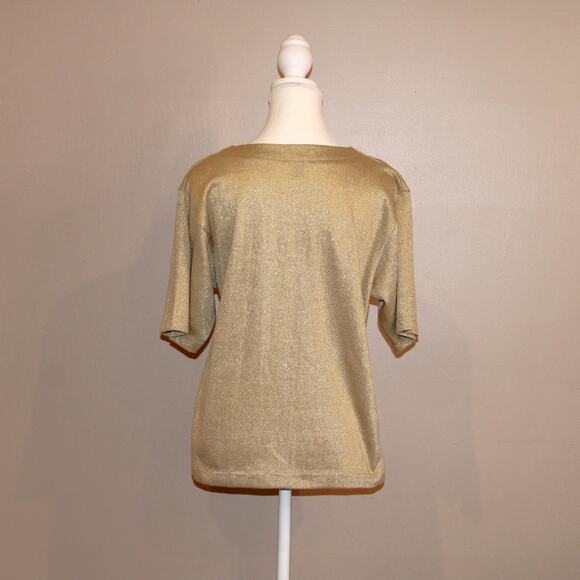 Women's Gold Shimmer Short Sleeve Scoop Neck Top Active Attitudes, sz M - Picture 4 of 8